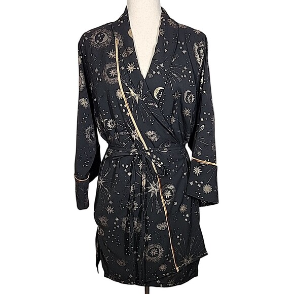 Jennafer Grace Limited Handmade Black Gold Celestial Kimono Robe Sz Medium